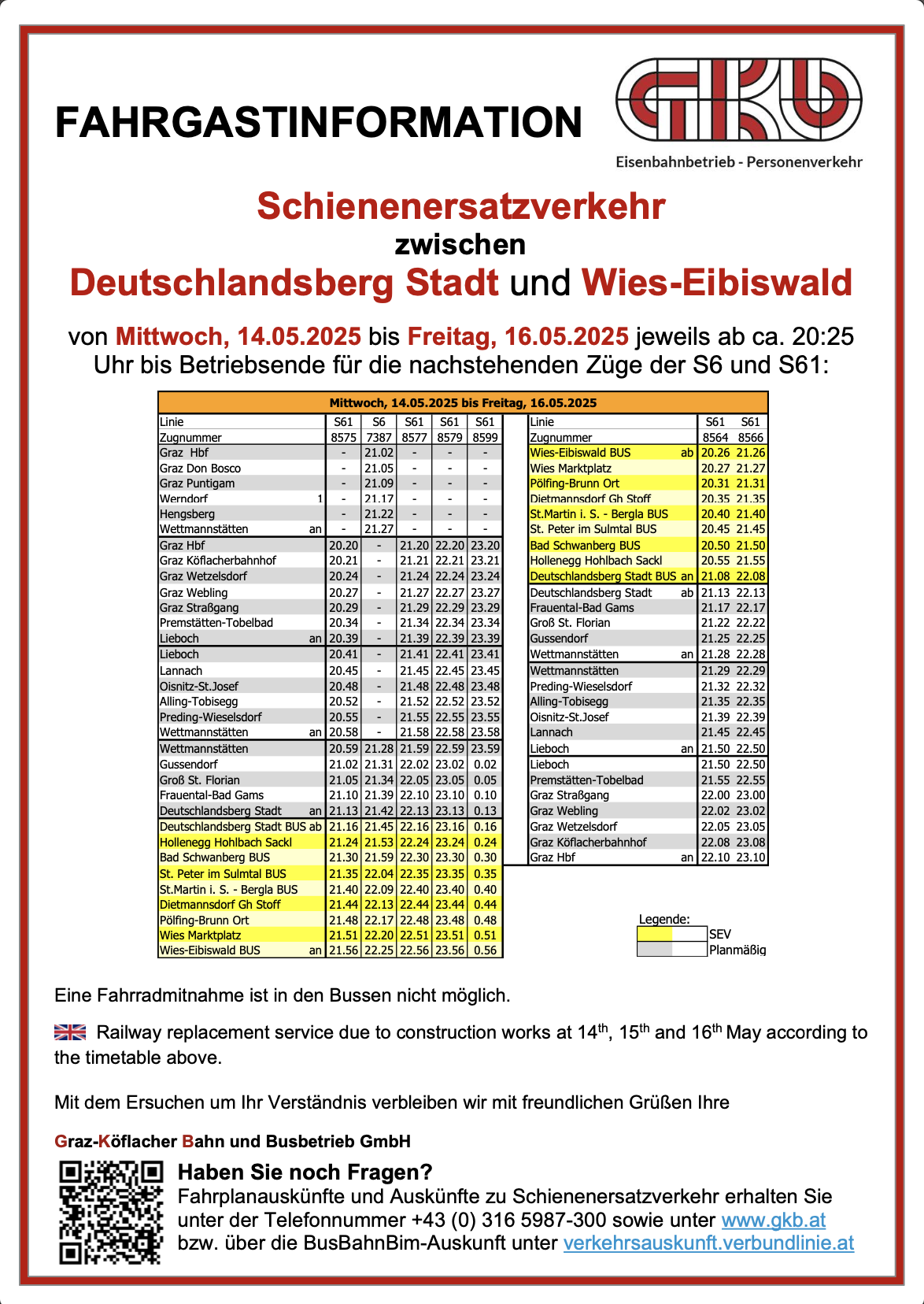 Sonderfahrplan