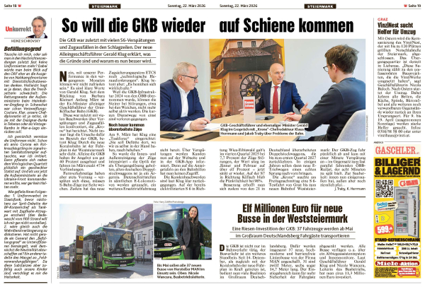 Kronen Zeitung: So will die GKB wieder auf Schiene kommen
