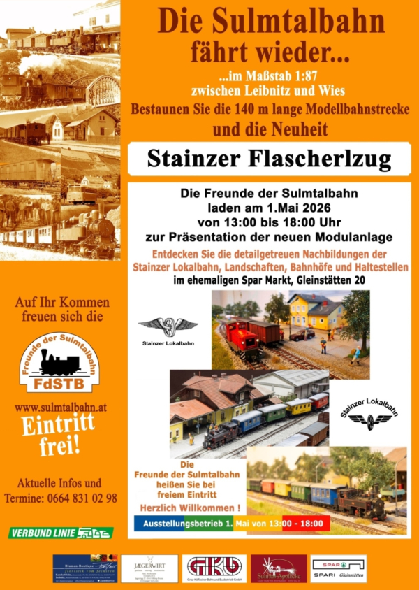 Die Freunde der Sulmtalbahn in Gleinstätten machen wieder Betrieb am 01.05.2026