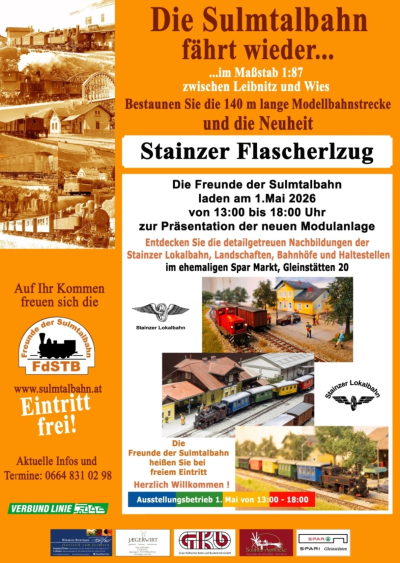 Die Freunde der Sulmtalbahn in Gleinstätten machen wieder Betrieb am 01.05.2026